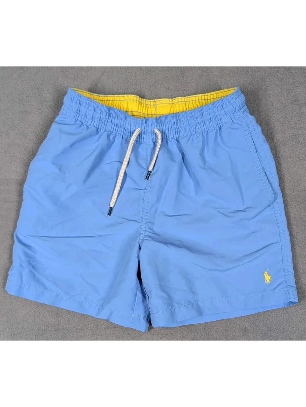 Polo Ralph Lauren Boys M 10 12 Blue Yellow Pony Swim Trunks Mesh Lined Beachwear